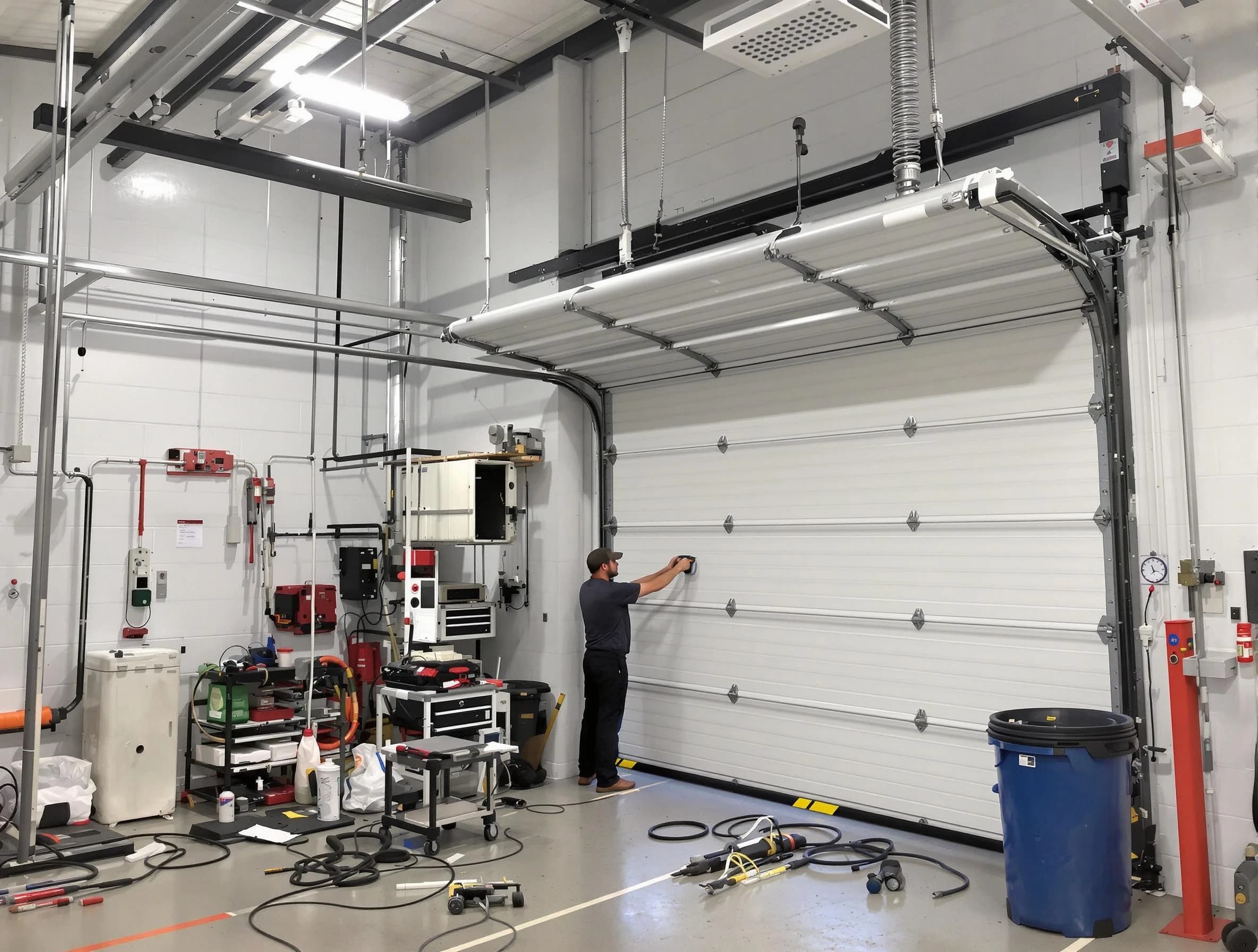 North Valley Garage Door Repair certified technician performing commercial door repair at a North Valley business facility