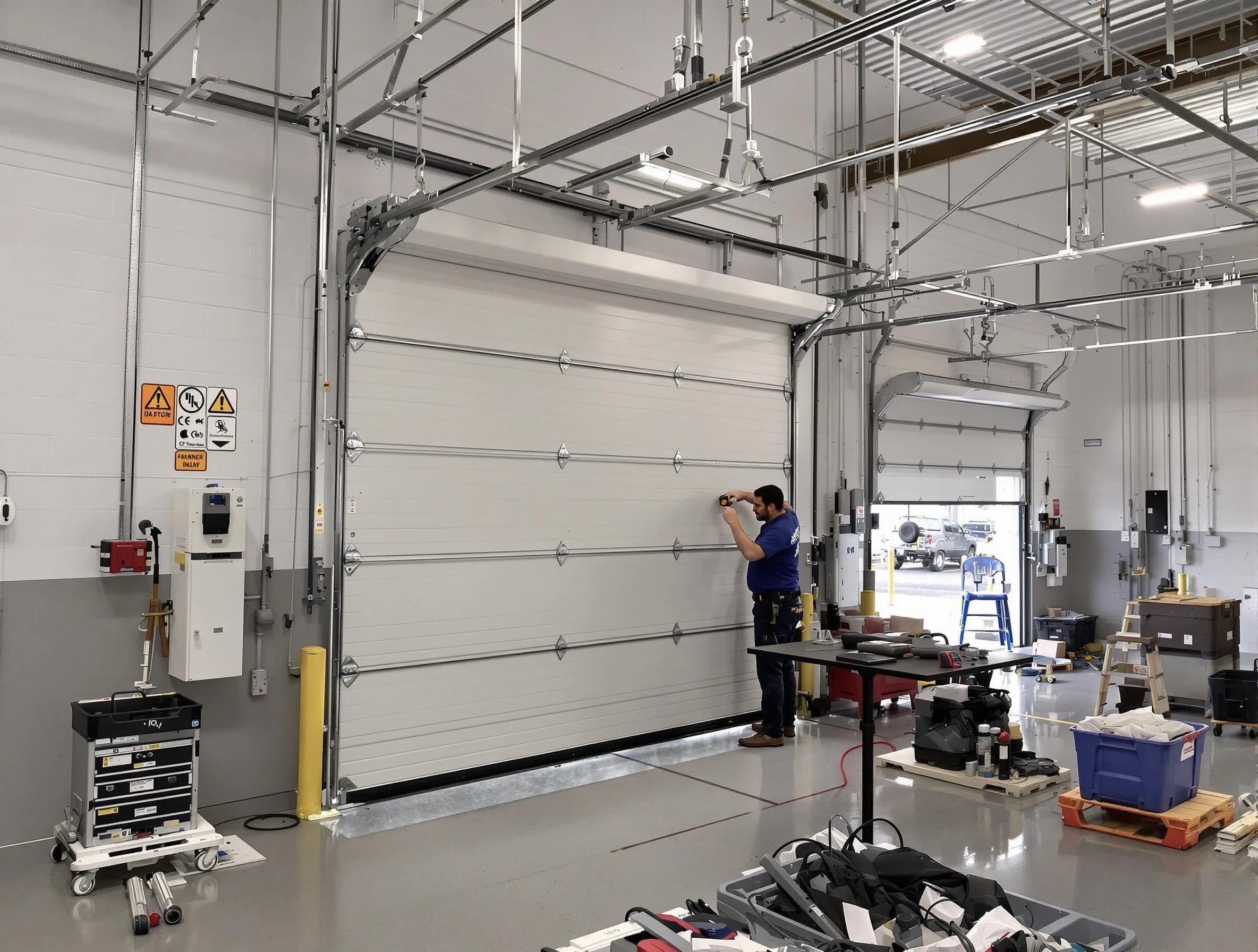 Commercial garage door repair being performed by North Valley Garage Door Repair expert in North Valley