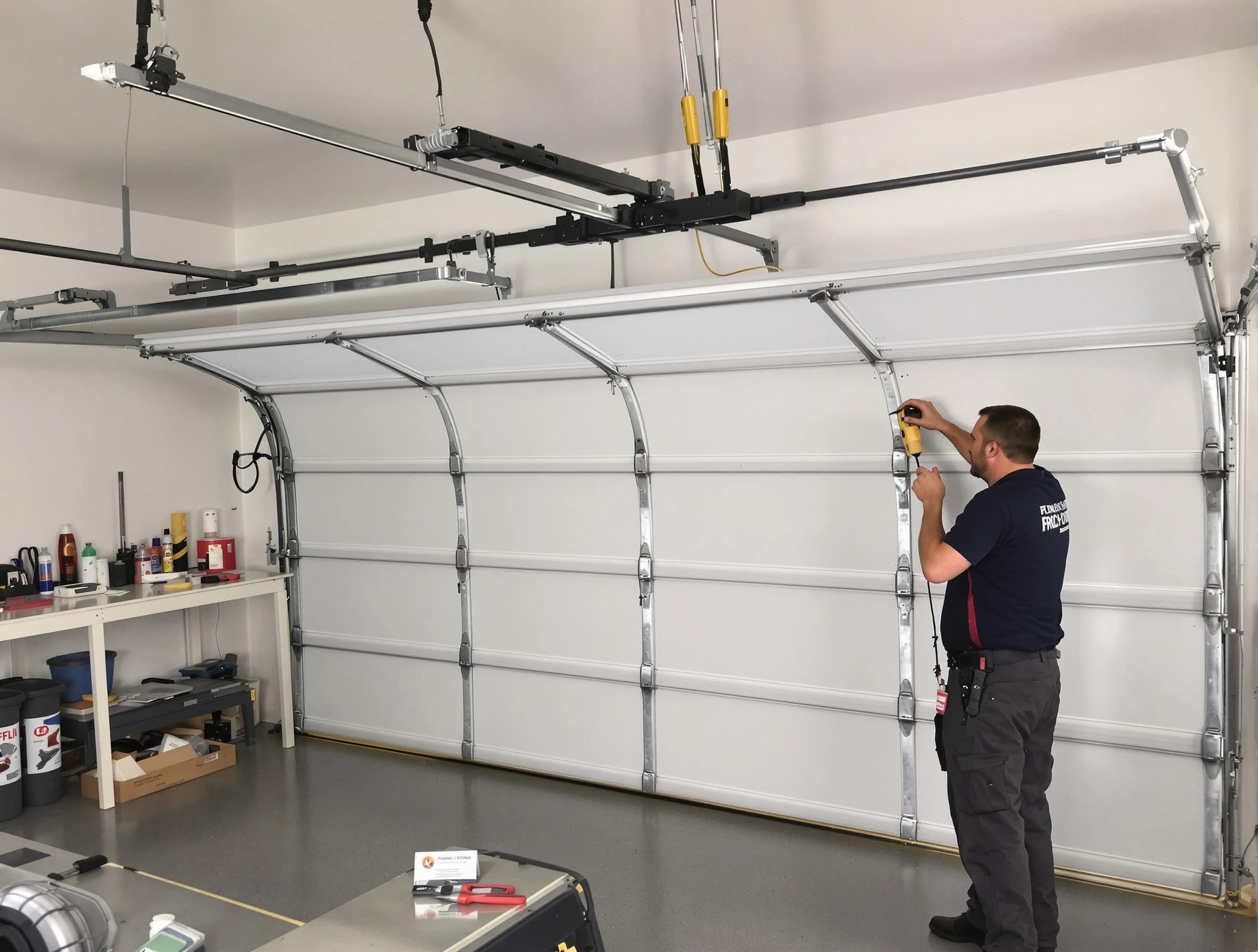 North Valley Garage Door Repair certified technician performing overhead door system repair in North Valley