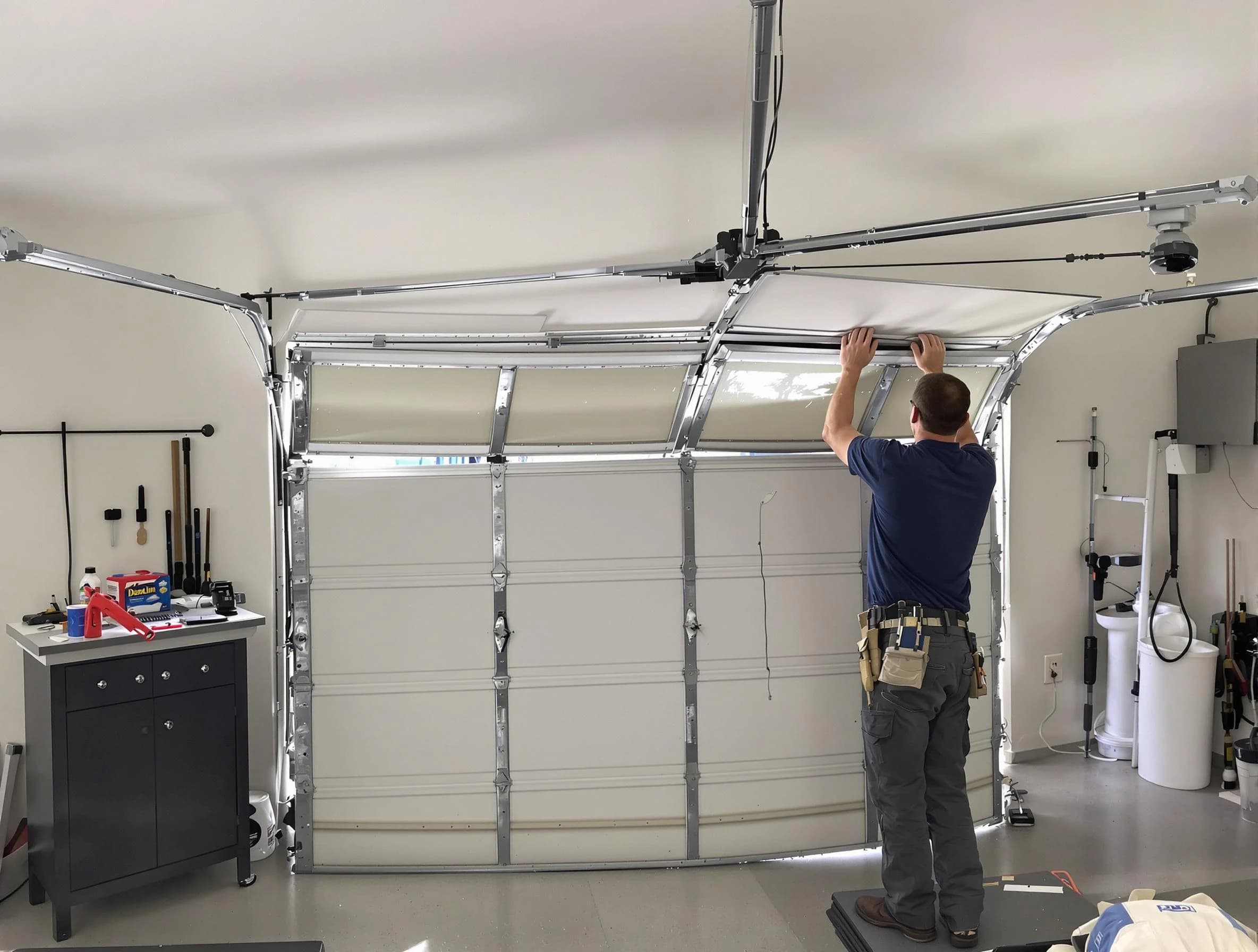 North Valley Garage Door Repair specialist performing precise section replacement on North Valley garage door