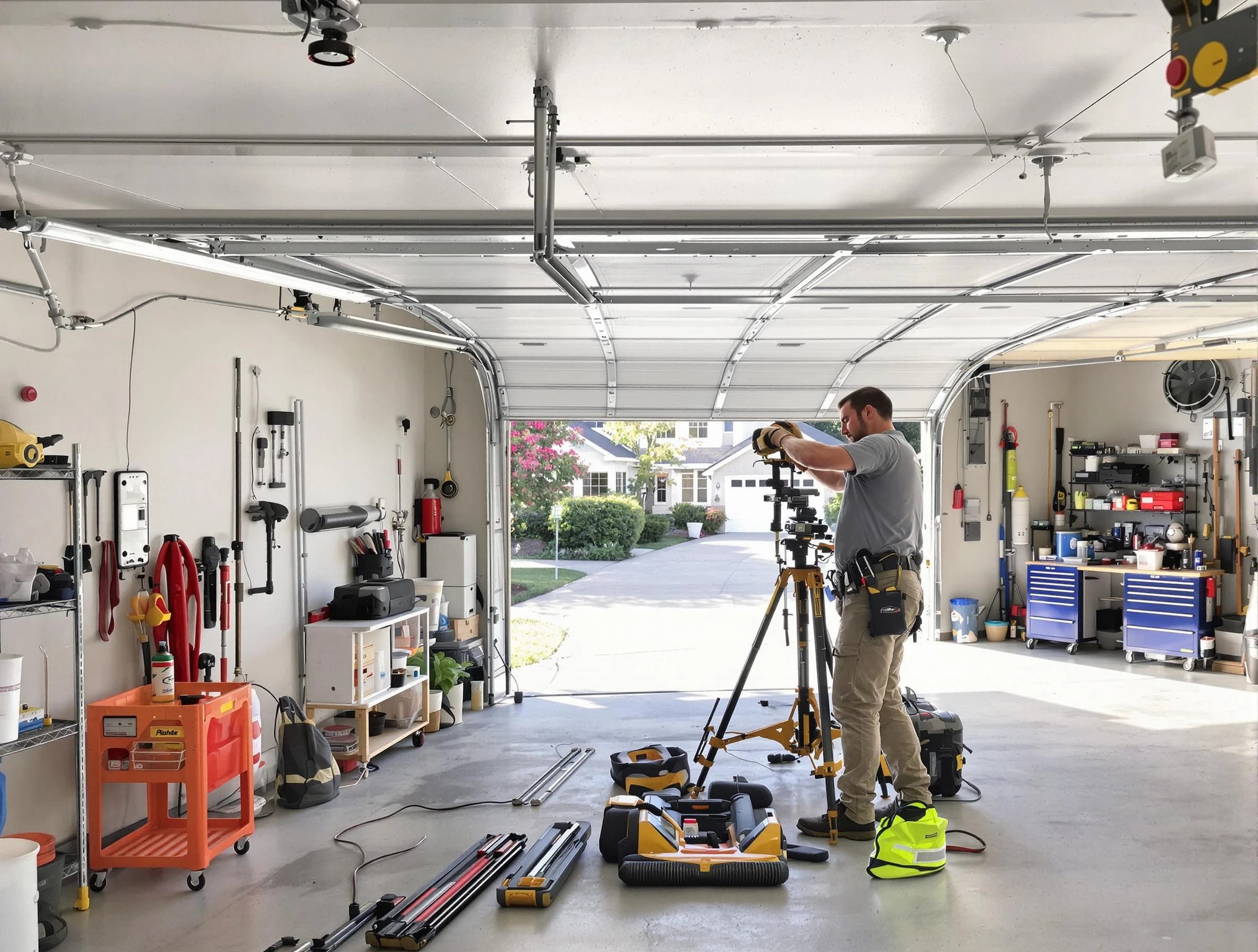 North Valley Garage Door Repair specialist performing laser-guided track alignment in North Valley