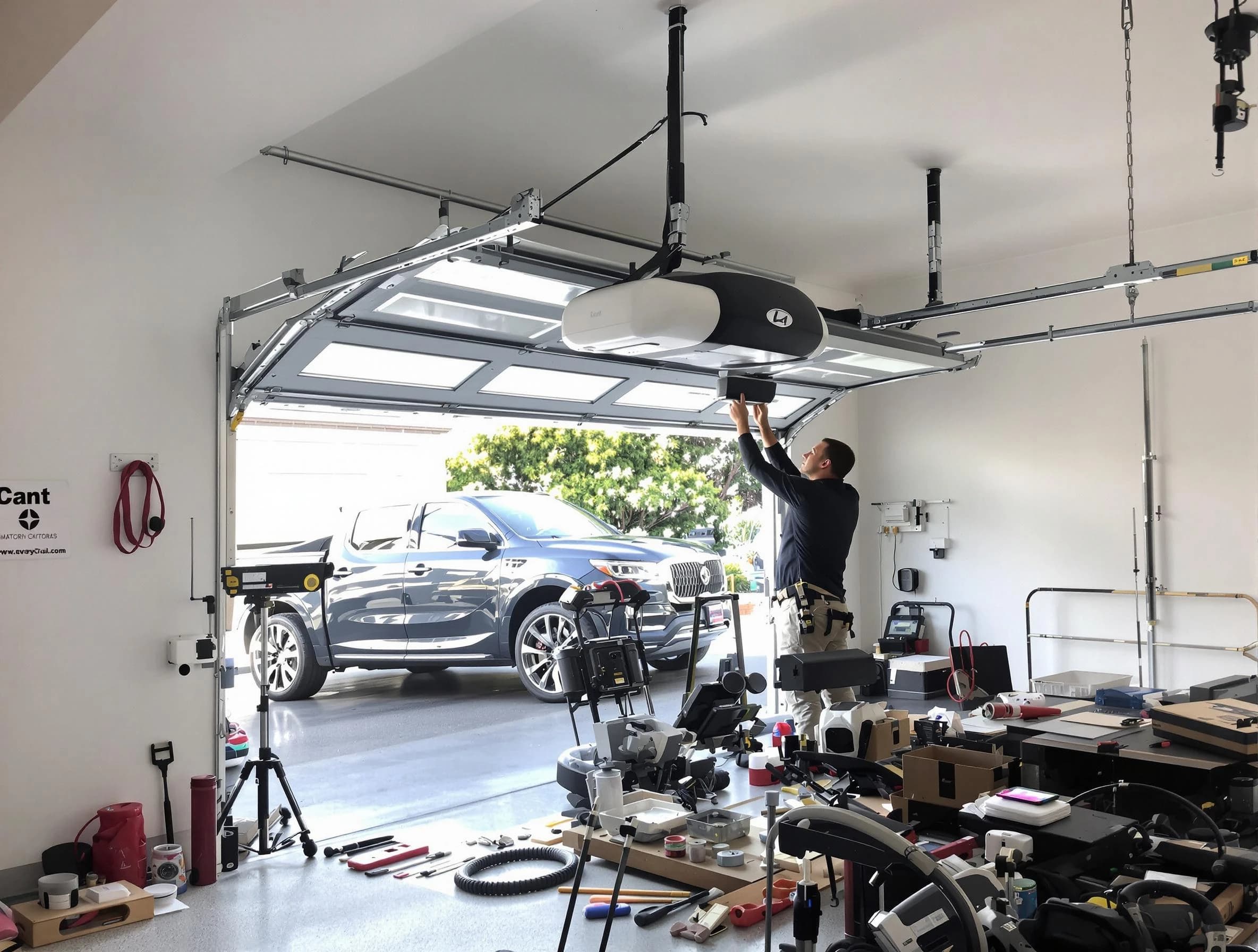 North Valley Garage Door Repair specialist installing smart garage door opener system in North Valley home