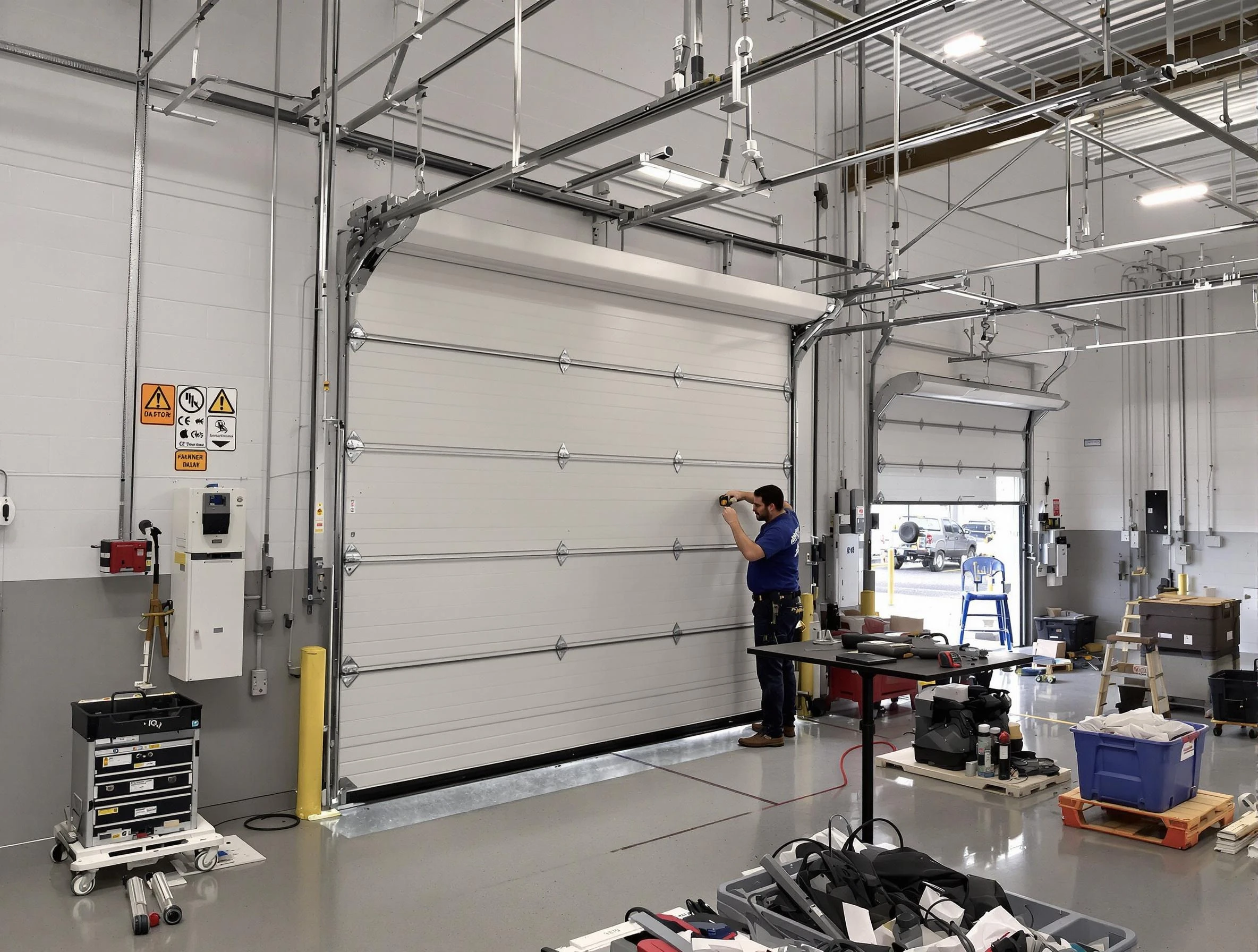 Commercial garage door repair being performed by North Valley Garage Door Repair expert in North Valley