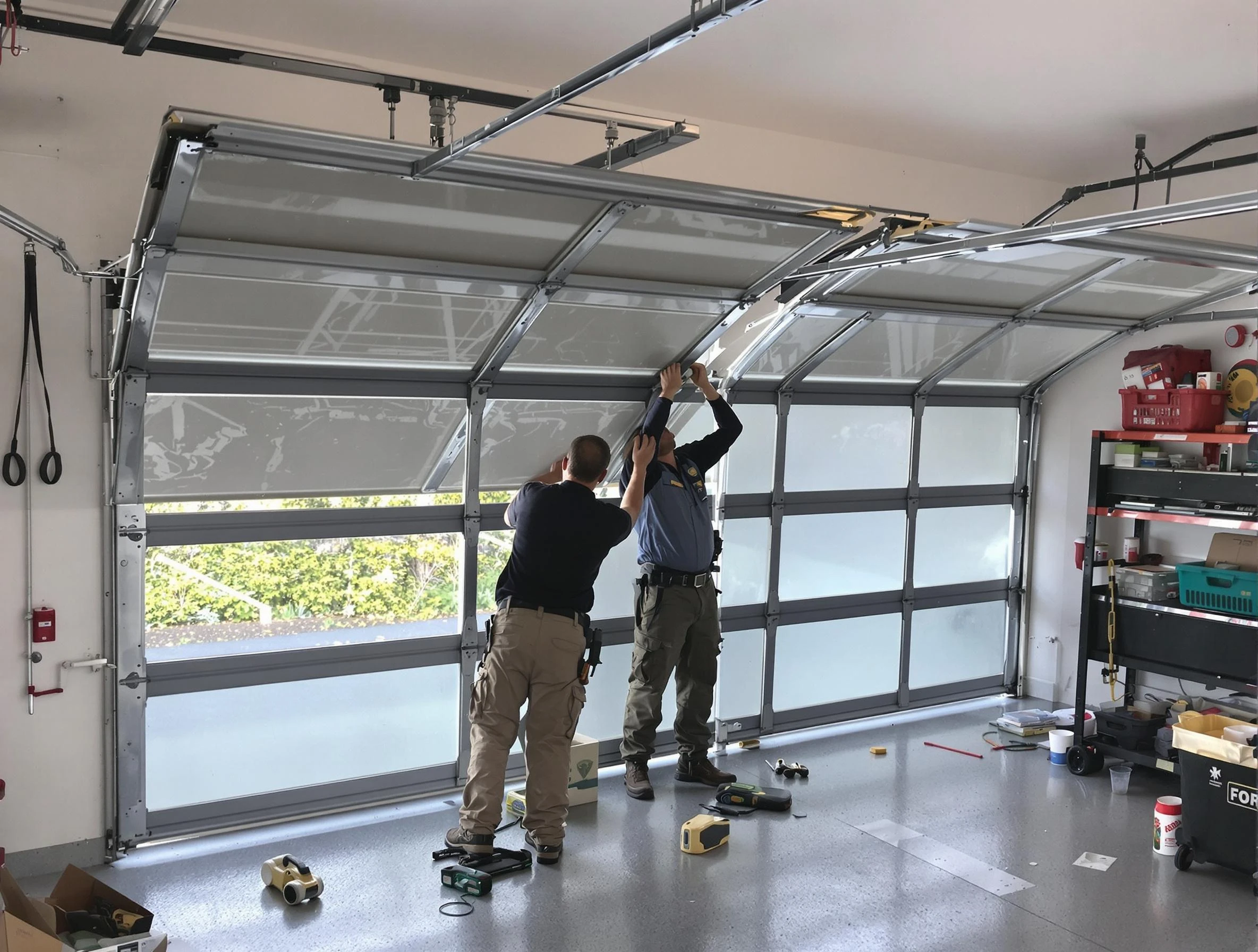 North Valley Garage Door Repair expert performing precise panel replacement on North Valley garage door